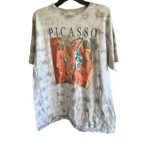 PICASSO Artsy graphic gray thrashed grunge tee top SZ L